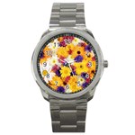 Colorful Flowers Pattern Sport Metal Watch Front