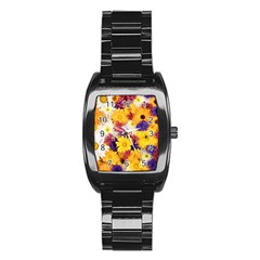 Colorful Flowers Pattern Stainless Steel Barrel Watch