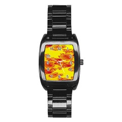 Floral Fractal Pattern Stainless Steel Barrel Watch