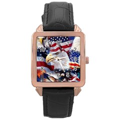 United States Of America Images Independence Day Rose Gold Leather Watch 