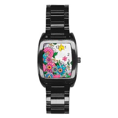 Flowers Pattern Vector Art Stainless Steel Barrel Watch