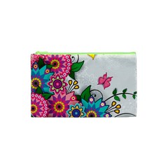 Flowers Pattern Vector Art Cosmetic Bag (xs)