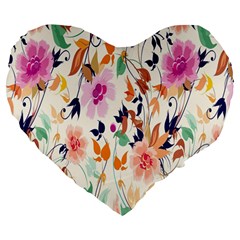 Vector Floral Art Large 19  Premium Heart Shape Cushions by BangZart