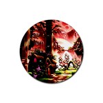 Fantasy Art Story Lodge Girl Rabbits Flowers Rubber Coaster (Round)  Front