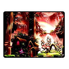 Fantasy Art Story Lodge Girl Rabbits Flowers Double Sided Fleece Blanket (small) 