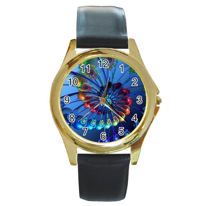 Top Peacock Feathers Round Gold Metal Watch