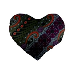 Batik Art Pattern  Standard 16  Premium Flano Heart Shape Cushions