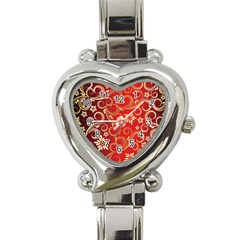 Golden Swirls Floral Pattern Heart Italian Charm Watch by BangZart