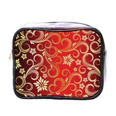 Golden Swirls Floral Pattern Mini Toiletries Bags by BangZart