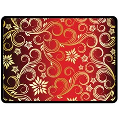 Golden Swirls Floral Pattern Double Sided Fleece Blanket (large) 