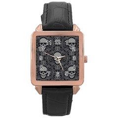 Dark Horror Skulls Pattern Rose Gold Leather Watch 