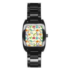 Group Of Funny Dinosaurs Graphic Stainless Steel Barrel Watch by BangZart