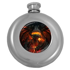 Dragon Legend Art Fire Digital Fantasy Round Hip Flask (5 Oz) by BangZart