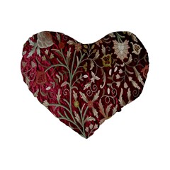 Crewel Fabric Tree Of Life Maroon Standard 16  Premium Flano Heart Shape Cushions