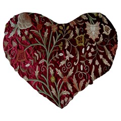 Crewel Fabric Tree Of Life Maroon Large 19  Premium Flano Heart Shape Cushions