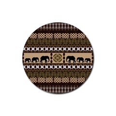 Elephant African Vector Pattern Rubber Coaster (round) 