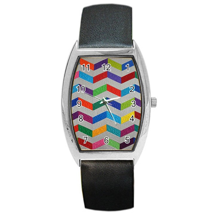 Charming Chevrons Quilt Barrel Style Metal Watch