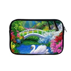 Swan Bird Spring Flowers Trees Lake Pond Landscape Original Aceo Painting Art Apple Macbook Pro 13  Zipper Case