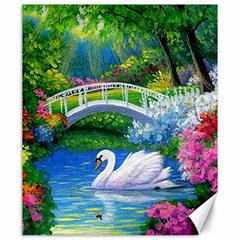 Swan Bird Spring Flowers Trees Lake Pond Landscape Original Aceo Painting Art Canvas 20  X 24   by BangZart