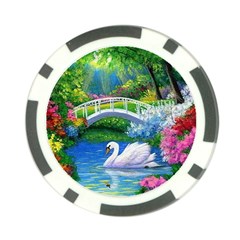 Swan Bird Spring Flowers Trees Lake Pond Landscape Original Aceo Painting Art Poker Chip Card Guard by BangZart