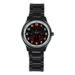 Black Dragon Grunge Stainless Steel Round Watch