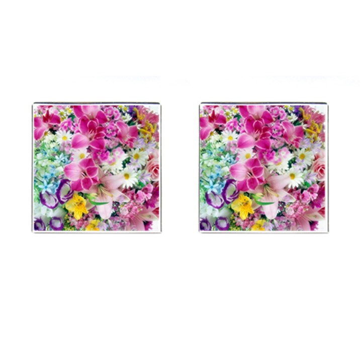 Colorful Flowers Patterns Cufflinks (Square)