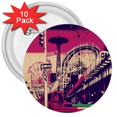 Pink City Retro Vintage Futurism Art 3  Buttons (10 Pack)  by BangZart