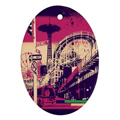 Pink City Retro Vintage Futurism Art Oval Ornament (two Sides) by BangZart