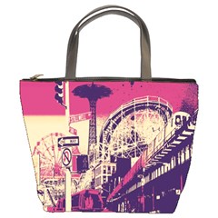 Pink City Retro Vintage Futurism Art Bucket Bags