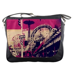 Pink City Retro Vintage Futurism Art Messenger Bags by BangZart