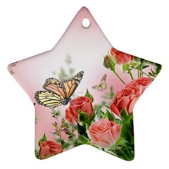 Flora Butterfly Roses Star Ornament (two Sides) by BangZart