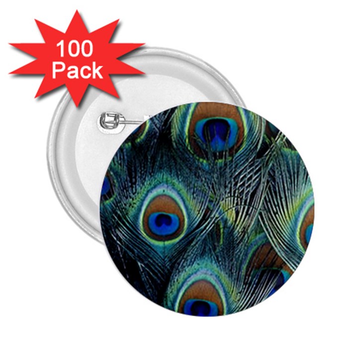 Feathers Art Peacock Sheets Patterns 2.25  Buttons (100 pack) 