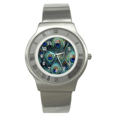 Feathers Art Peacock Sheets Patterns Stainless Steel Watch by BangZart