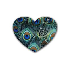 Feathers Art Peacock Sheets Patterns Rubber Coaster (heart)  by BangZart