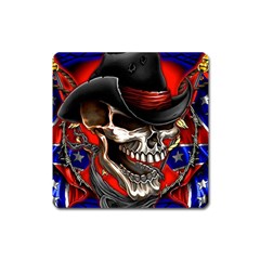 Confederate Flag Usa America United States Csa Civil War Rebel Dixie Military Poster Skull Square Magnet by BangZart