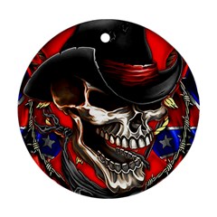 Confederate Flag Usa America United States Csa Civil War Rebel Dixie Military Poster Skull Round Ornament (two Sides)