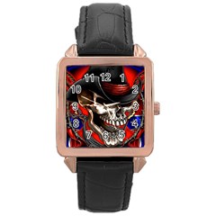 Confederate Flag Usa America United States Csa Civil War Rebel Dixie Military Poster Skull Rose Gold Leather Watch 