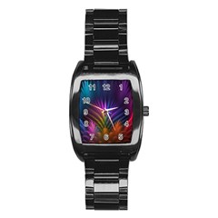 Colored Rays Symmetry Feather Art Stainless Steel Barrel Watch