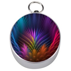 Colored Rays Symmetry Feather Art Silver Compasses