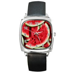 Fresh Watermelon Slices Texture Square Metal Watch