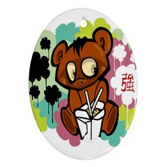 Bear Cute Baby Cartoon Chinese Oval Ornament (two Sides) by Nexatart