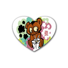 Bear Cute Baby Cartoon Chinese Rubber Coaster (heart)  by Nexatart