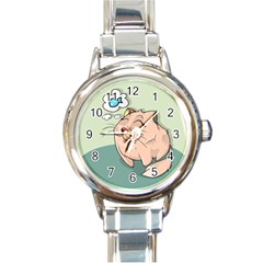 Cat Animal Fish Thinking Cute Pet Round Italian Charm Watch