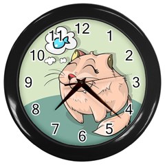 Cat Animal Fish Thinking Cute Pet Wall Clocks (black) by Nexatart
