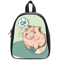 Cat Animal Fish Thinking Cute Pet School Bags (small)  by Nexatart
