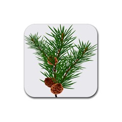 Branch Floral Green Nature Pine Rubber Coaster (square)  by Nexatart