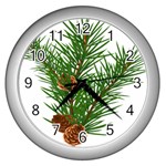 Branch Floral Green Nature Pine Wall Clocks (Silver)  Front