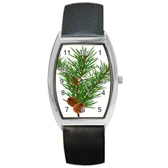 Branch Floral Green Nature Pine Barrel Style Metal Watch by Nexatart