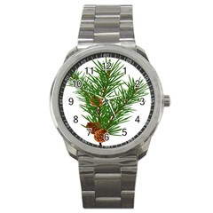 Branch Floral Green Nature Pine Sport Metal Watch by Nexatart