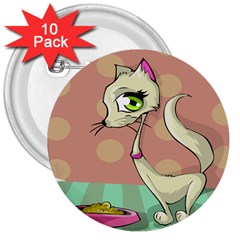 Cat Food Eating Breakfast Gourmet 3  Buttons (10 Pack)  by Nexatart
